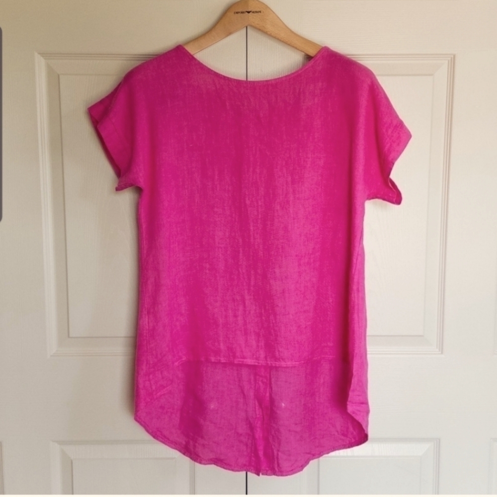 Terzo Millennio 100% Linen Top Hi/Low Pink Scoop Neck Back Detail Size Small - Picture 2 of 3